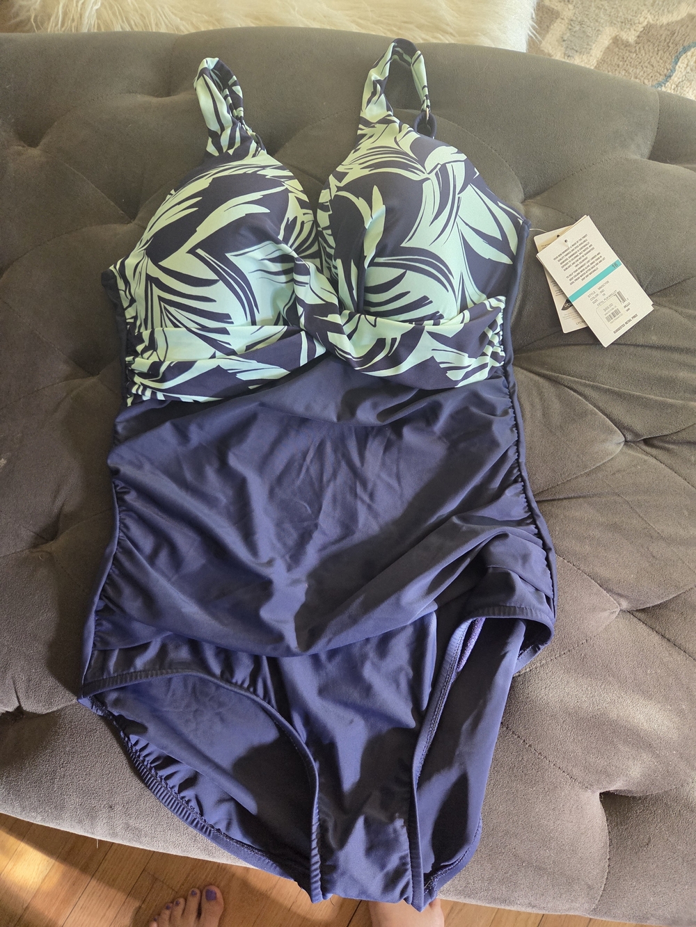 Maxine of Hollywood Navy & Mint Green Palm Print One-Piece Swimsuit
